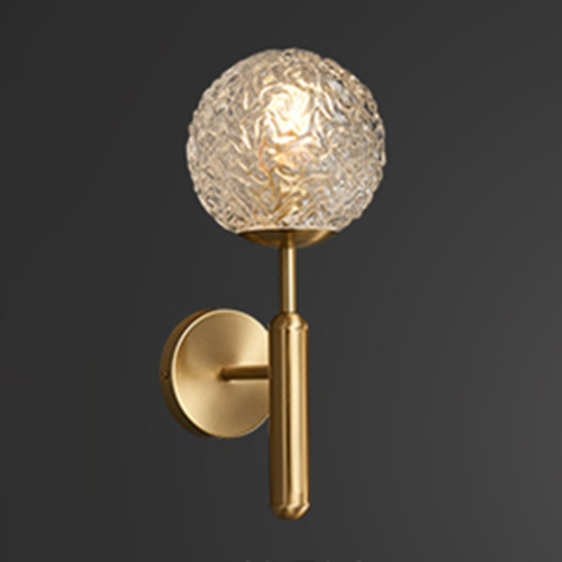 Spherical Bedside Wall Hanging Lamp Crystal 1 Head Minimalist Wall Light in Brass
