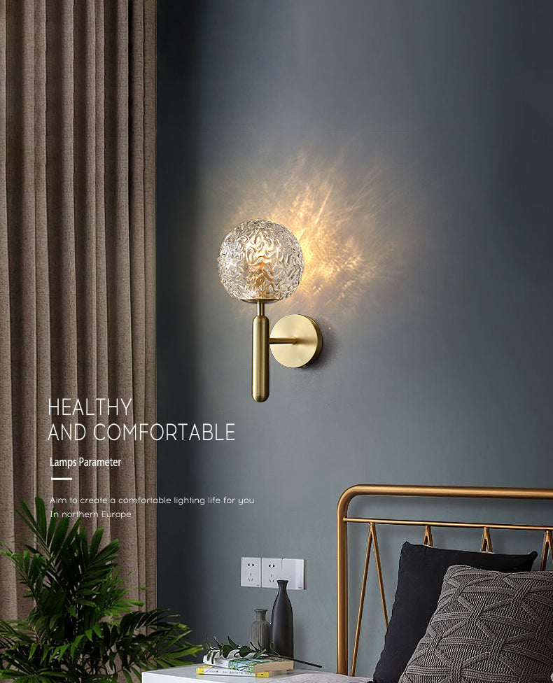 Spherical Bedside Wall Hanging Lamp Crystal 1 Head Minimalist Wall Light in Brass