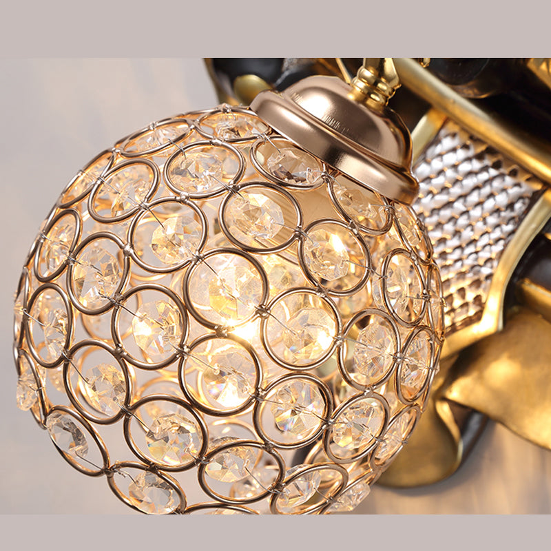 Resin Monkey King Wall Sconce Decorative 1-Light Wall Lamp with Crystal Shade