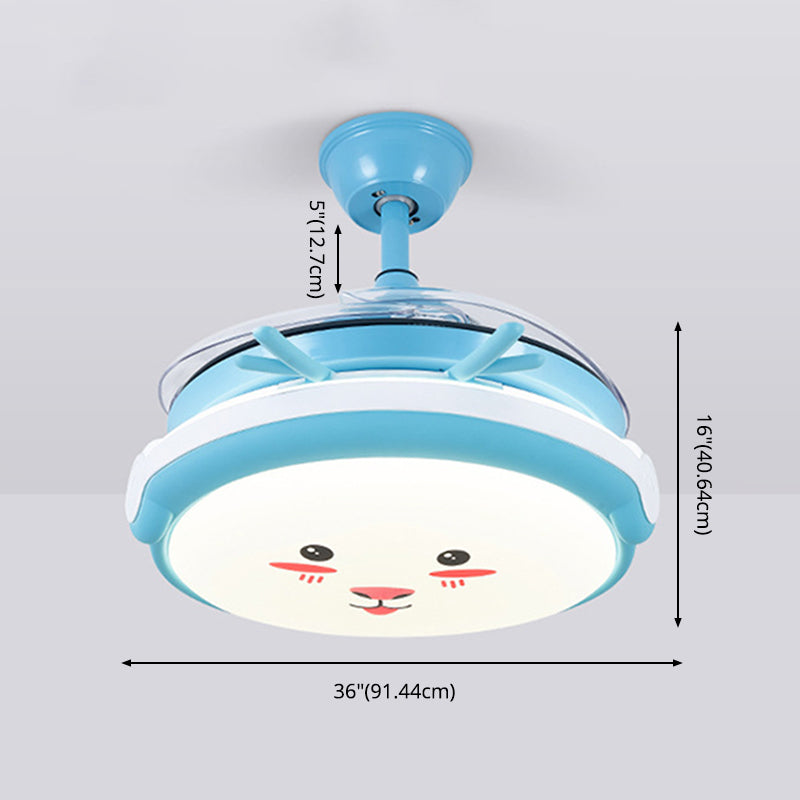 Drum Shade Hanging Fan Lamp Cartoon Acrylic Nursery LED Semi Flush-Mount Light