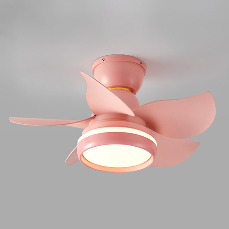 Macaron Style Round Pendant Fan Lamp Fixture Acrylic LED Bedroom Semi Flush Light