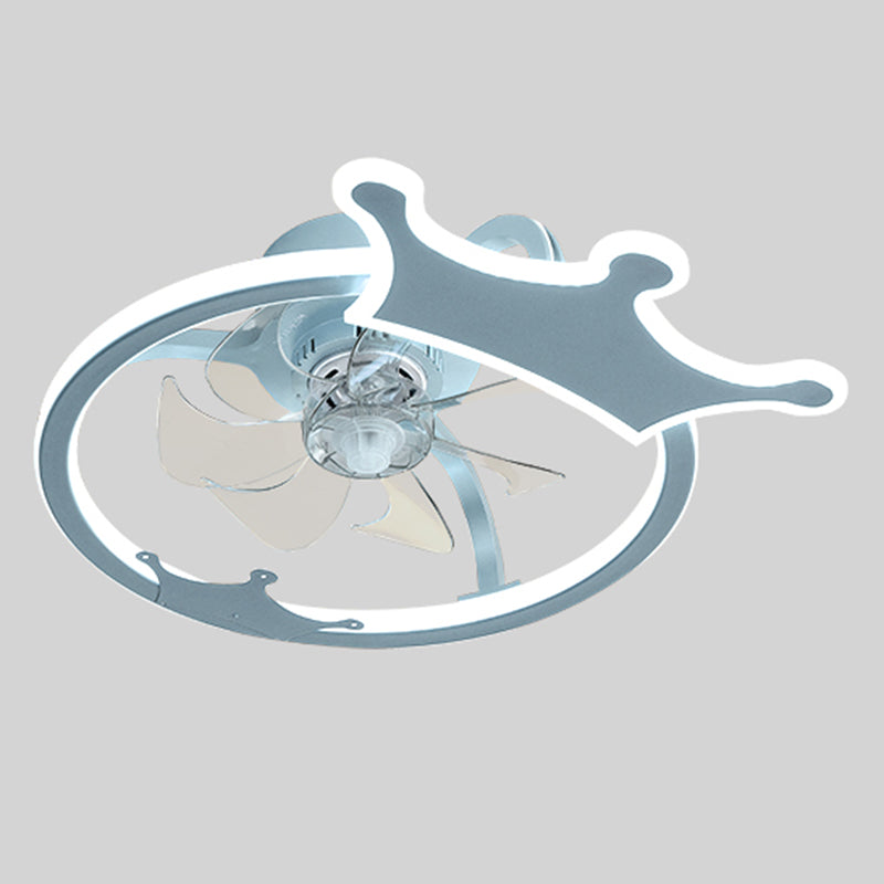 Acrylic Ring Shaped Semi Flush Mount Cartoon LED Ceiling Fan Lighting for Nursery
