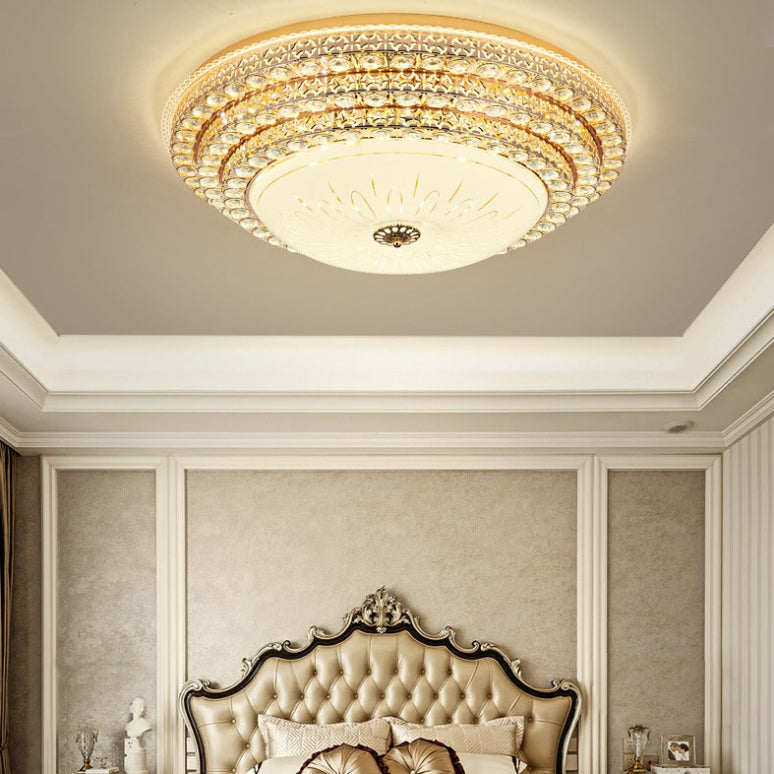 Modern Fashionable Circular LED Ceiling Light Crystal Indoor Flush Mount with Glass Shade