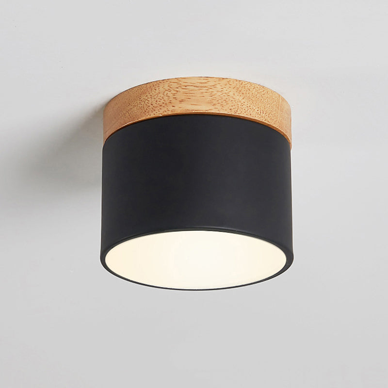 Wooden Cylindrical LED Flush Mount in Modern Creative Style Wrought Iron Ceiling Light for Corridor