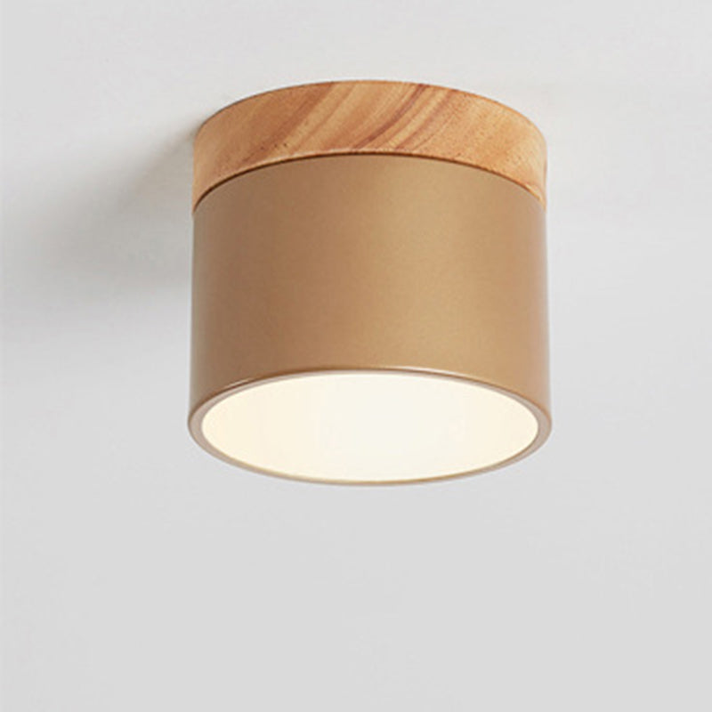 Wooden Cylindrical LED Flush Mount in Modern Creative Style Wrought Iron Ceiling Light for Corridor