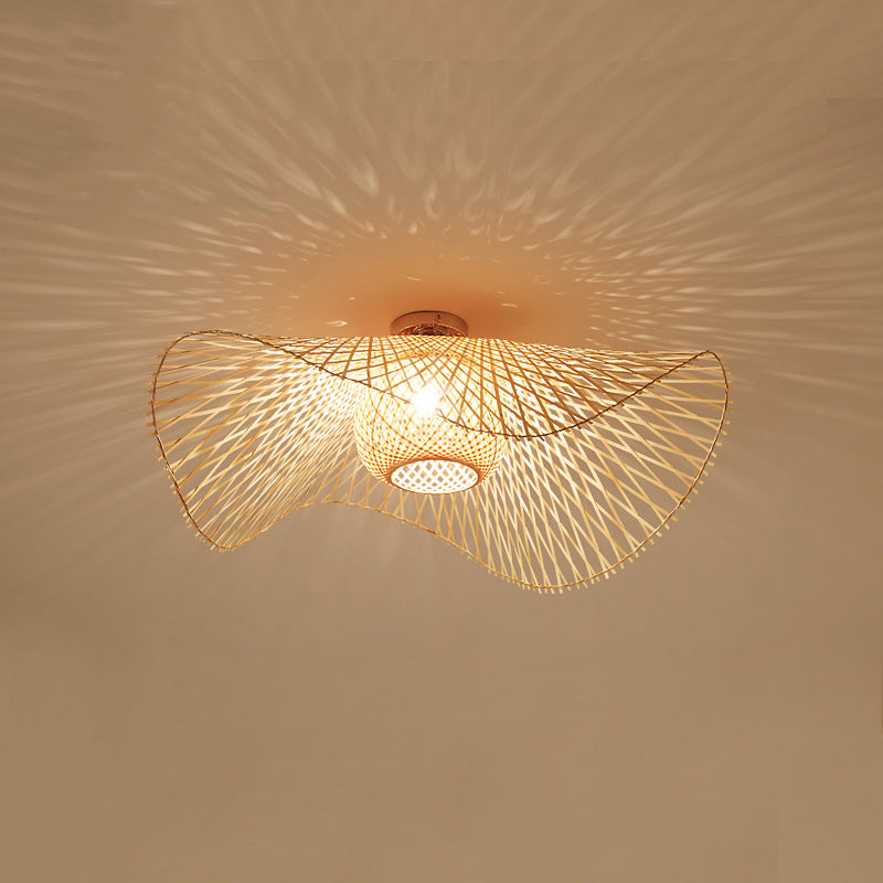 Japanese Style Bamboo Flush Mount 1-Light Ceiling Light Fixture for Dining Room