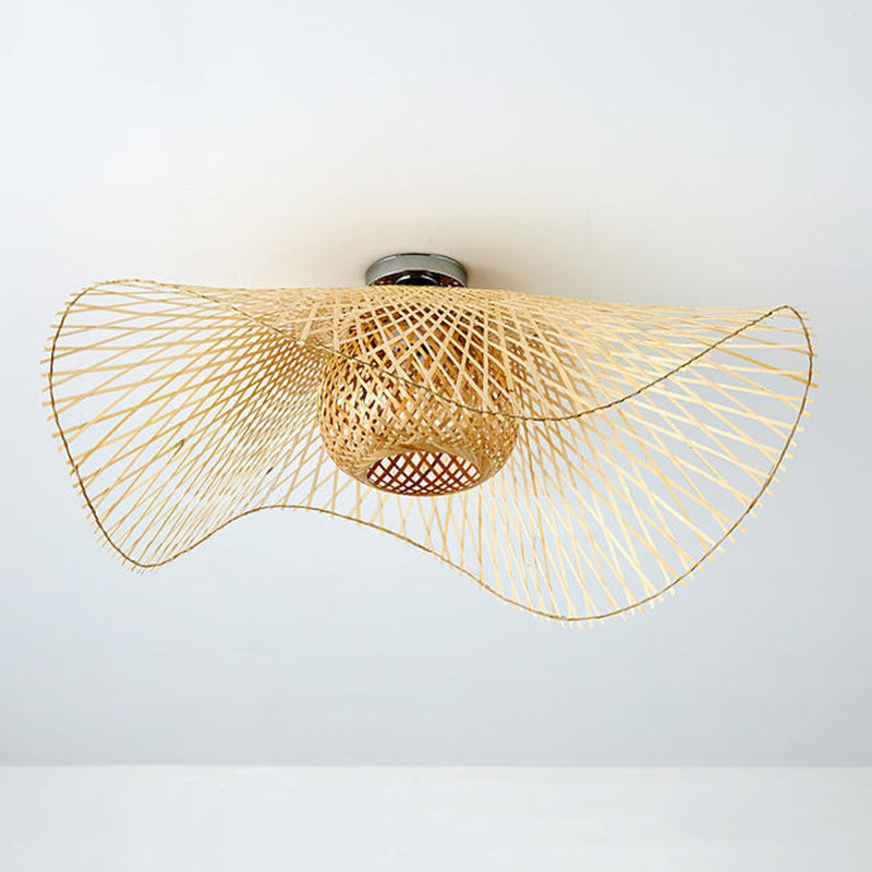 Japanese Style Bamboo Flush Mount 1-Light Ceiling Light Fixture for Dining Room