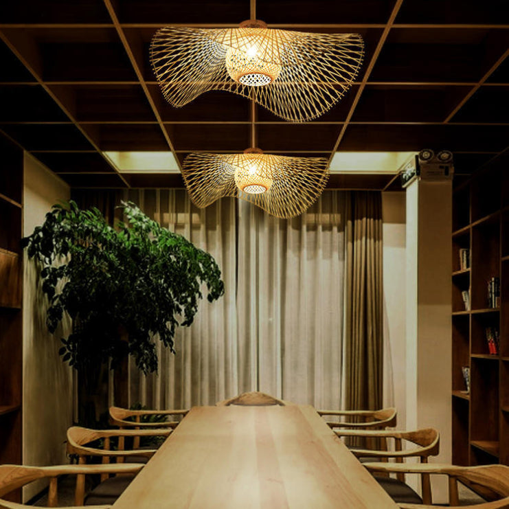 Japanese Style Bamboo Flush Mount 1-Light Ceiling Light Fixture for Dining Room