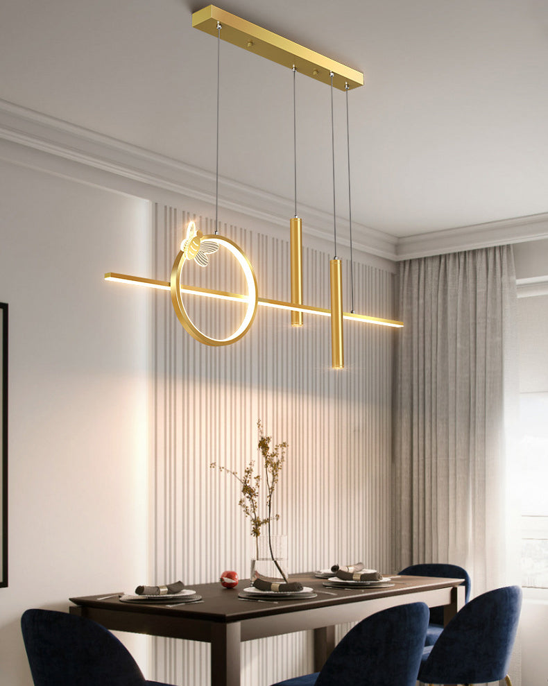 Moderne lineare Inselbeleuchtung LED Gold Metall Anhängerleuchte für Esszimmer