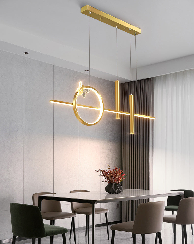 Moderne lineare Inselbeleuchtung LED Gold Metall Anhängerleuchte für Esszimmer