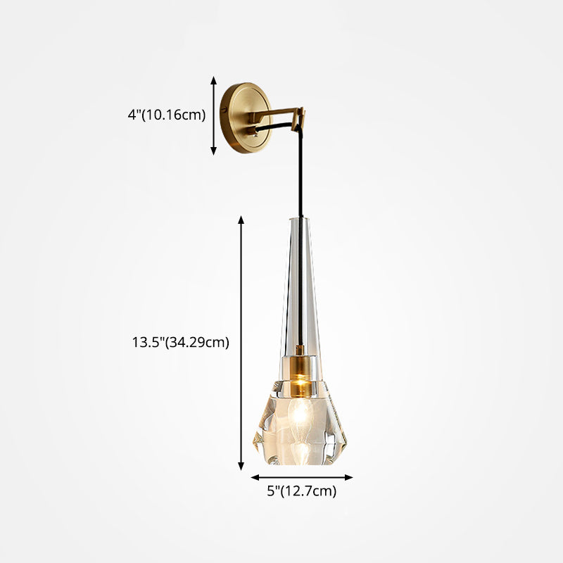 Teardrops Wall Mount Light Fixture Modern Style Crystal 1-Light Sconce Lights in Gold