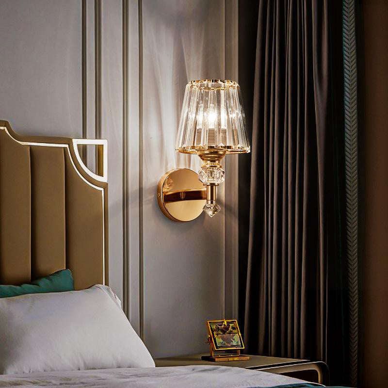 Modern Style Cone Wall Light Sconce Crystal Block 1-Light Wall Mount Lamp in Gold