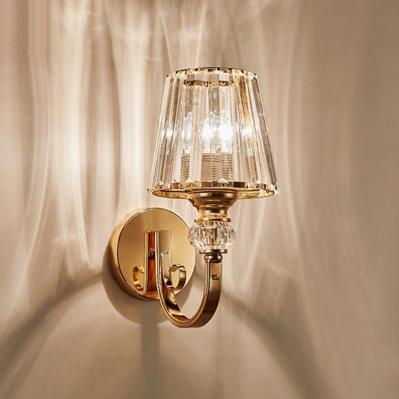 Modern Style Cone Wall Light Sconce Crystal Block 1-Light Wall Mount Lamp in Gold