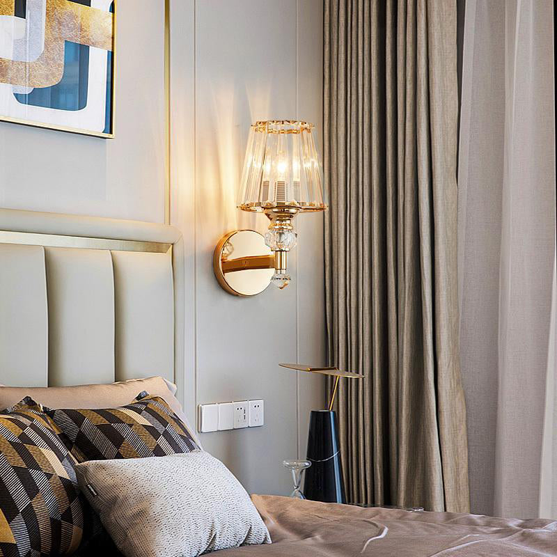 Modern Style Cone Wall Light Sconce Crystal Block 1-Light Wall Mount Lamp in Gold