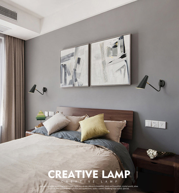 Lucinas de luz de pared cónica de estilo moderno lámparas de pared de 1 luces de metal en negro