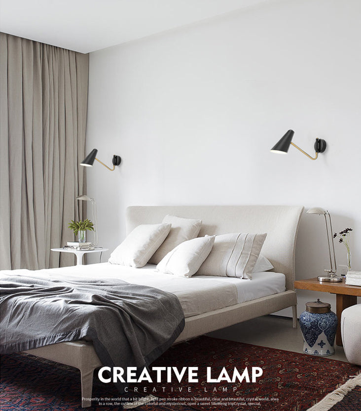 Lucinas de luz de pared cónica de estilo moderno lámparas de pared de 1 luces de metal en negro