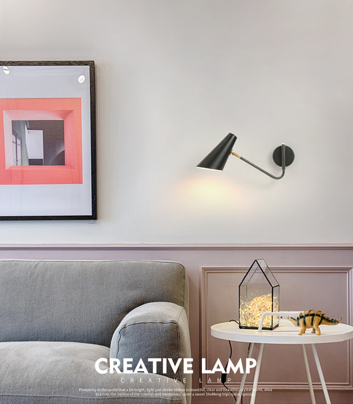 Lucinas de luz de pared cónica de estilo moderno lámparas de pared de 1 luces de metal en negro