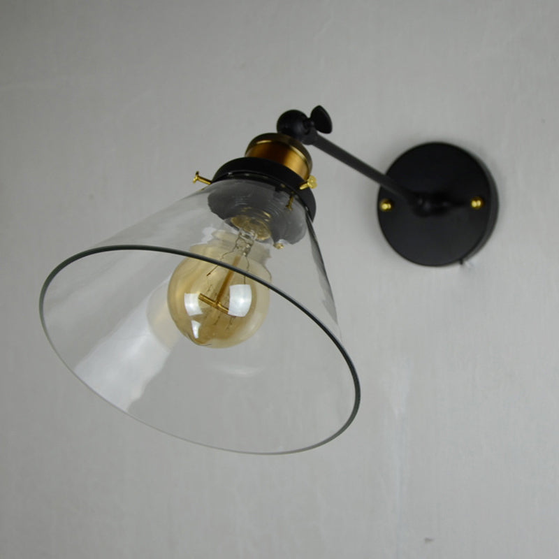 Industrielle vintage geometrische Wandlampe Schmiedeeisen -einzelnes Wandlicht mit klarem Glasschatten