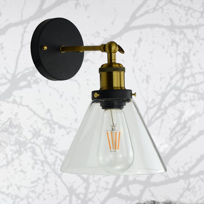 Industrielle vintage geometrische Wandlampe Schmiedeeisen -einzelnes Wandlicht mit klarem Glasschatten