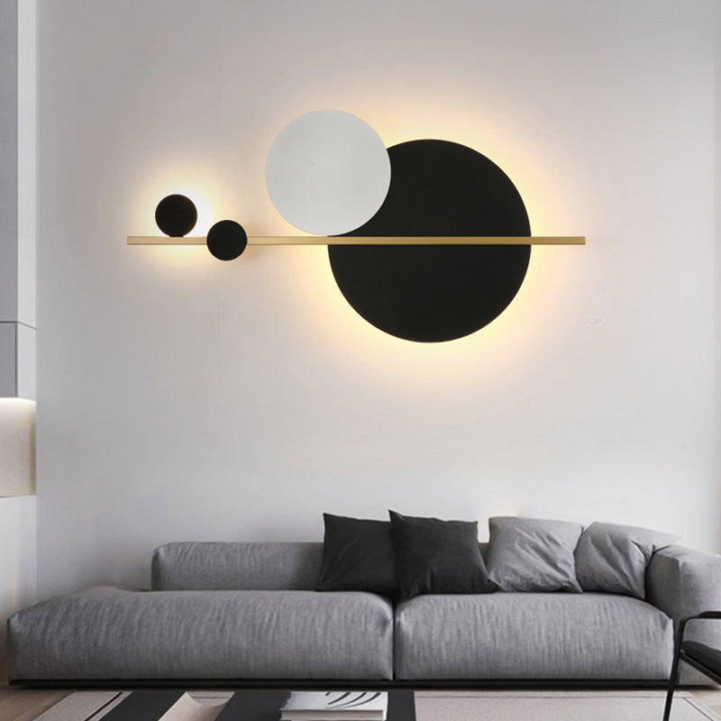 2-Lights Round Wall Sconce Modern Simple Style Metal Wall Lighting in White and Black