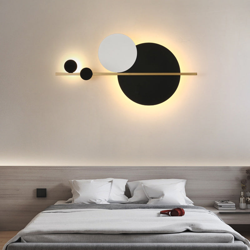 2-Lights Round Wall Sconce Modern Simple Style Metal Wall Lighting in White and Black