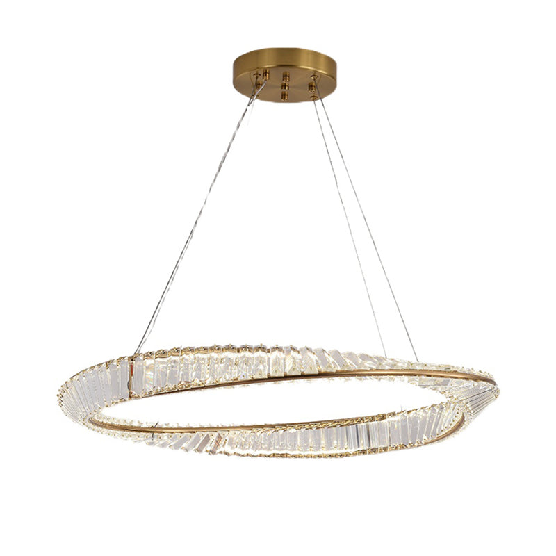 Modern Luxury Circular LED Pendant Light Wrought Iron Hanging Lamp with Crystal Shade