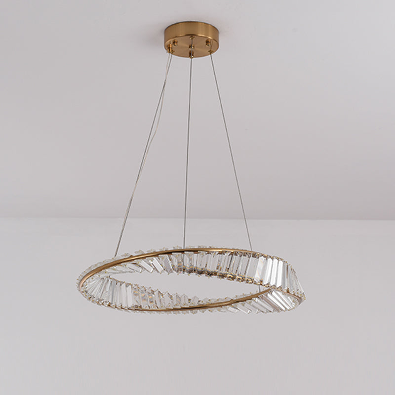 Modern Luxury Circular LED Pendant Light Wrought Iron Hanging Lamp with Crystal Shade