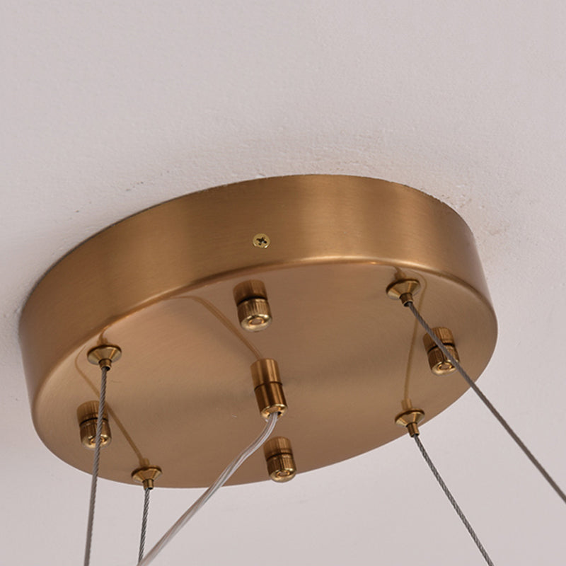 Modern Luxury Circular LED Pendant Light Wrought Iron Hanging Lamp with Crystal Shade