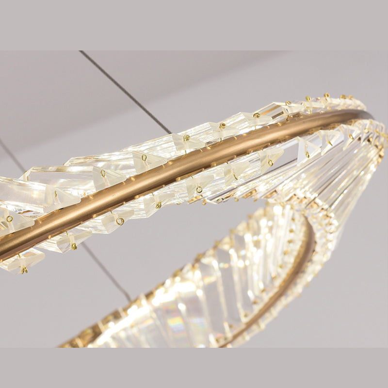 Modern Luxury Circular LED Pendant Light Wrought Iron Hanging Lamp with Crystal Shade