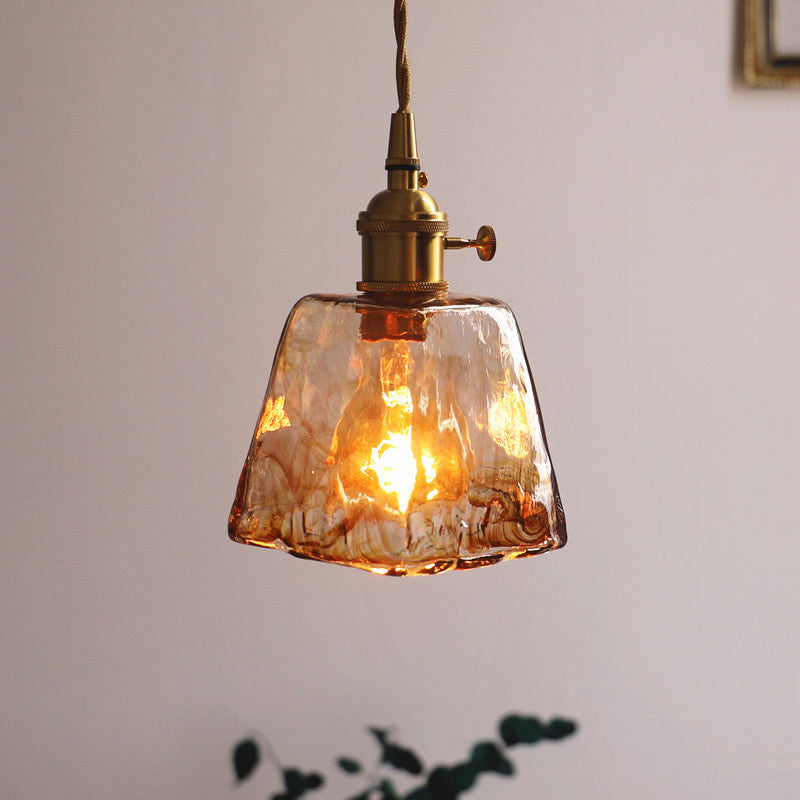 Vintage Glass Pendant Light Fixture 1-Light Gold Hanging Ceiling Light for Dining Room