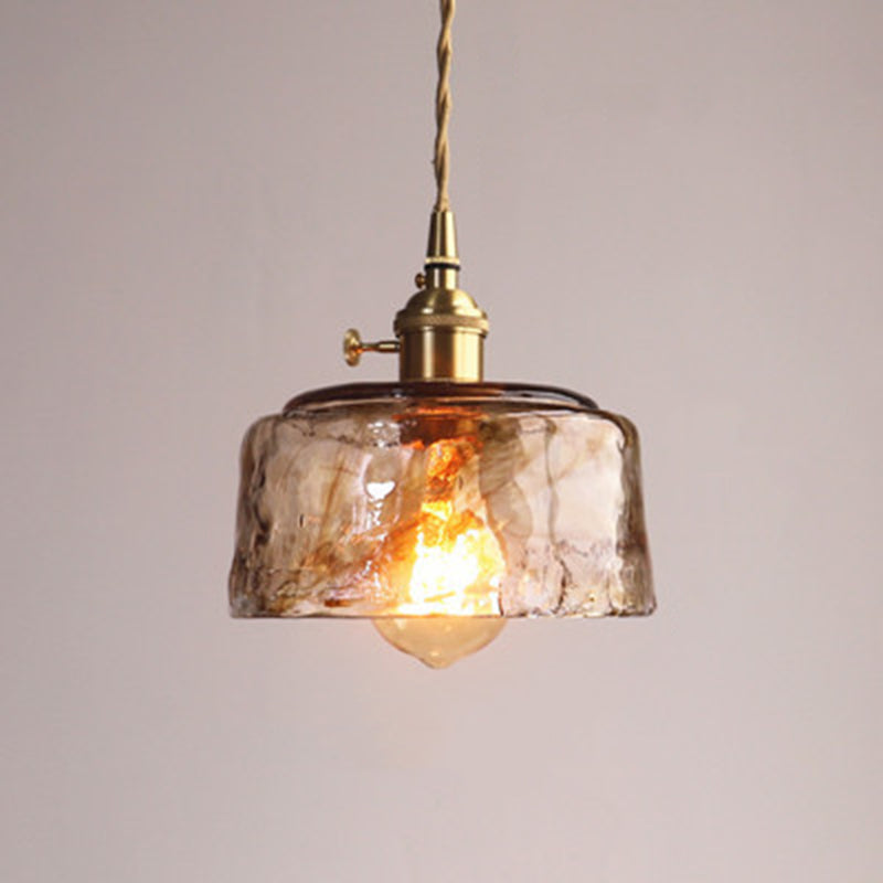 Vintage Glass Pendant Light Fixture 1-Light Gold Hanging Ceiling Light for Dining Room