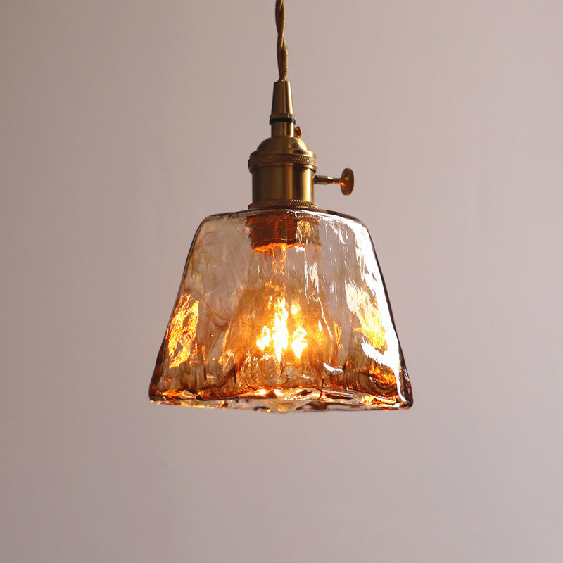 Vintage Glass Pendant Light Fixture 1-Light Gold Hanging Ceiling Light for Dining Room