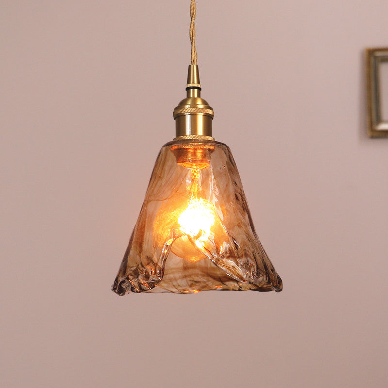 Vintage Glass Pendant Light Fixture 1-Light Gold Hanging Ceiling Light for Dining Room