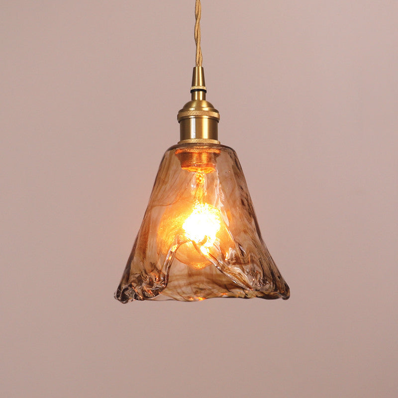 Vintage Glass Pendant Light Fixture 1-Light Gold Hanging Ceiling Light for Dining Room