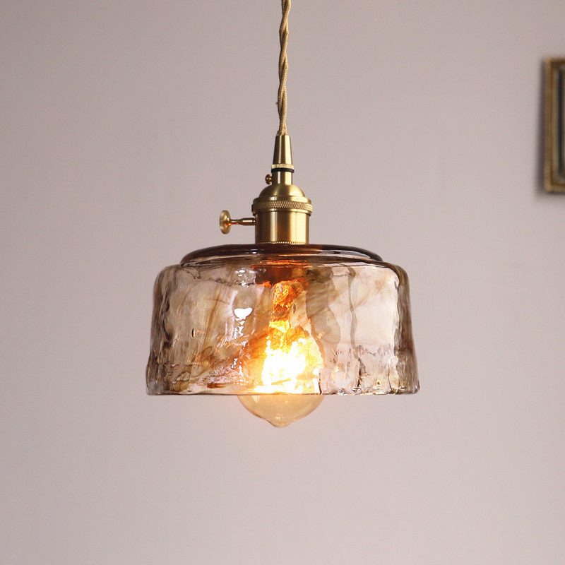 Vintage Glass Pendant Light Fixture 1-Light Gold Hanging Ceiling Light for Dining Room