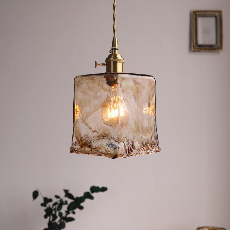 Vintage Glass Pendant Light Fixture 1-Light Gold Hanging Ceiling Light for Dining Room