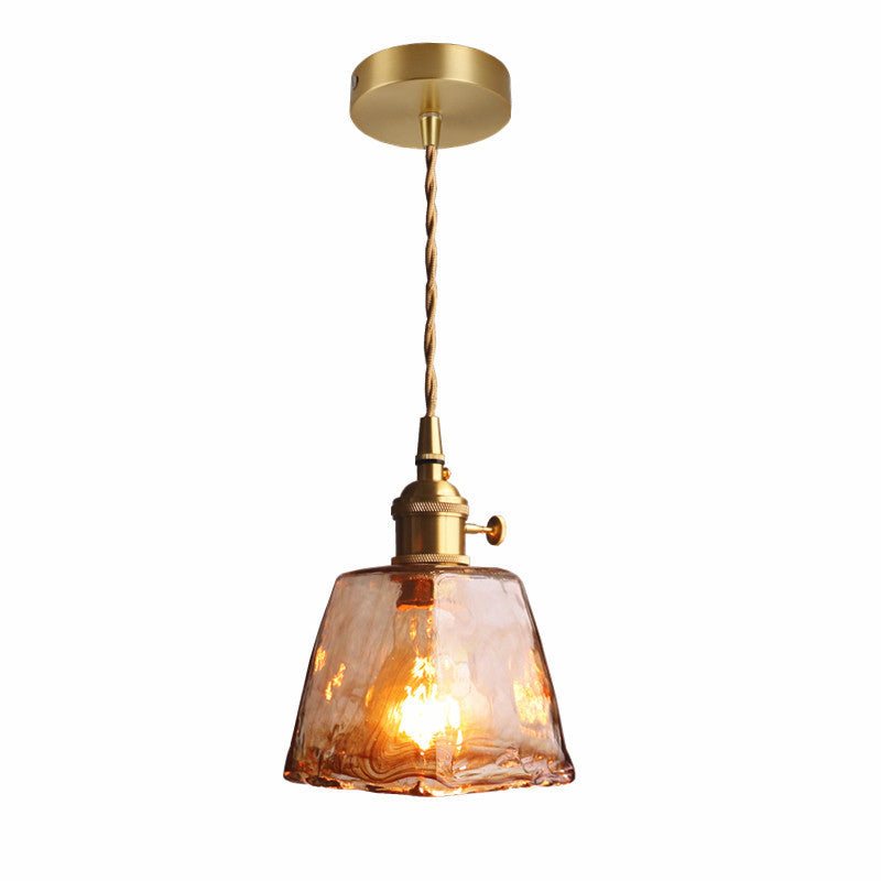 Vintage Glass Pendant Light Fixture 1-Light Gold Hanging Ceiling Light for Dining Room