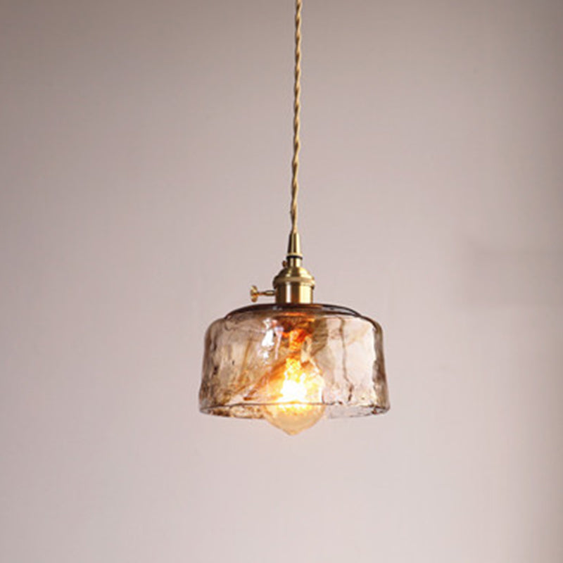 Vintage Glass Pendant Light Fixture 1-Light Gold Hanging Ceiling Light for Dining Room