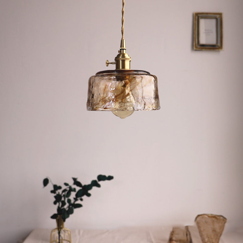 Vintage Glass Pendant Light Fixture 1-Light Gold Hanging Ceiling Light for Dining Room