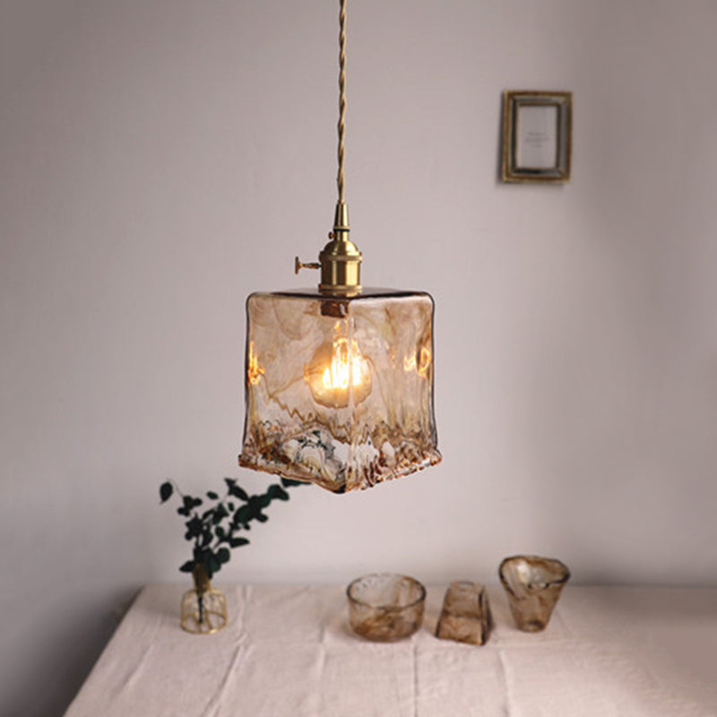 Vintage Glass Pendant Light Fixture 1-Light Gold Hanging Ceiling Light for Dining Room