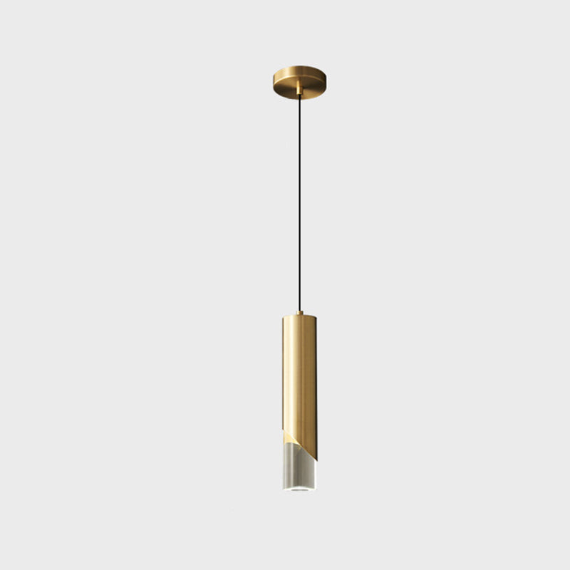 Moderne creatieve LED enkele hanglamp Koperen cilindrische hangende lamp met acrylschaduw