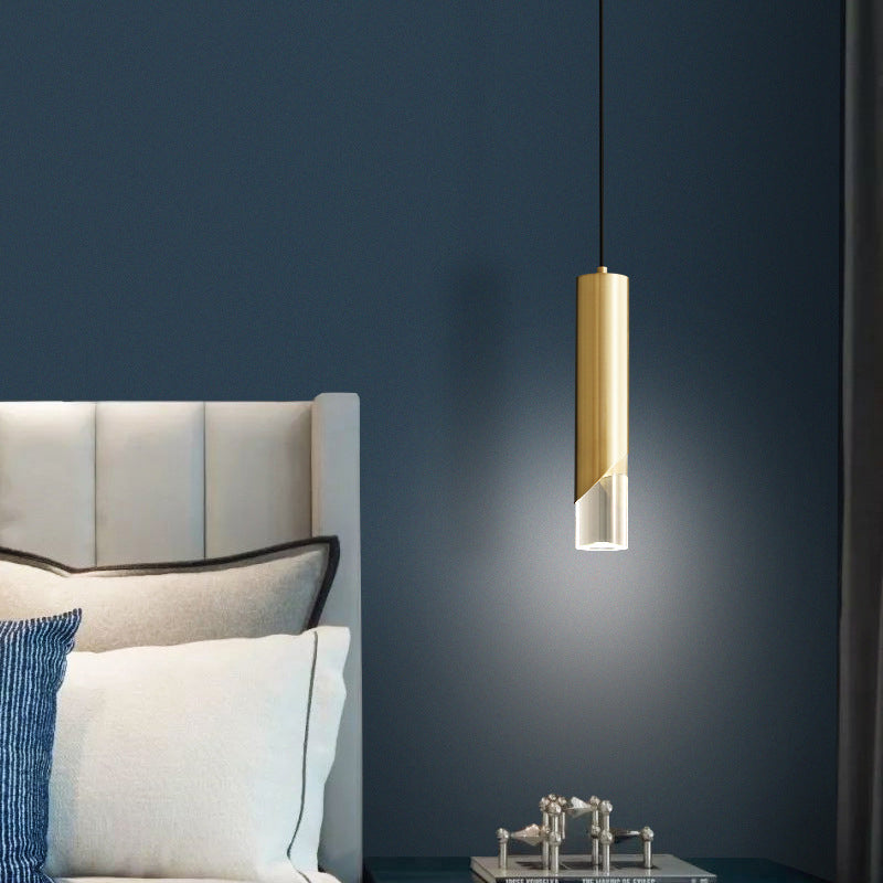 Moderne creatieve LED enkele hanglamp Koperen cilindrische hangende lamp met acrylschaduw