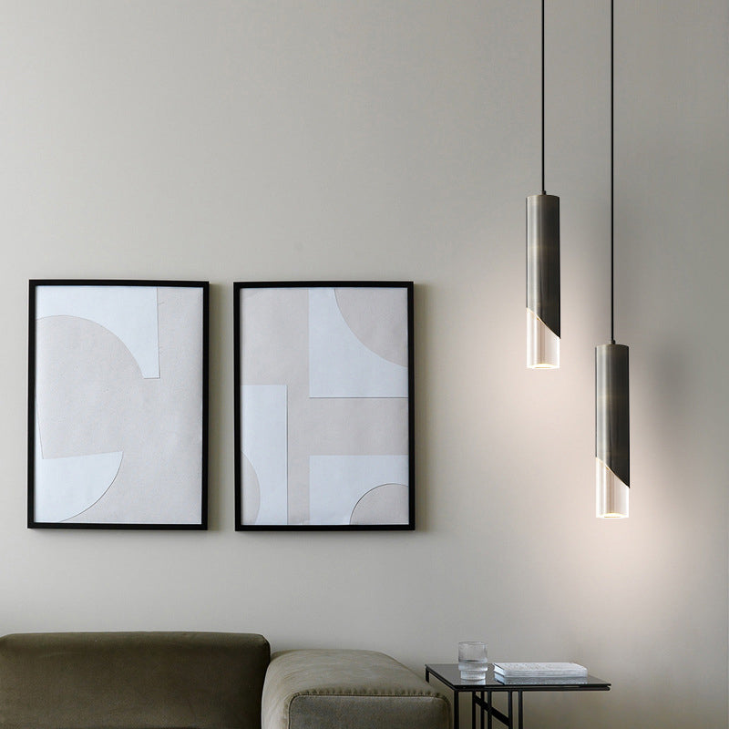 Moderne creatieve LED enkele hanglamp Koperen cilindrische hangende lamp met acrylschaduw