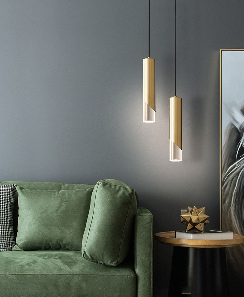 Moderne creatieve LED enkele hanglamp Koperen cilindrische hangende lamp met acrylschaduw