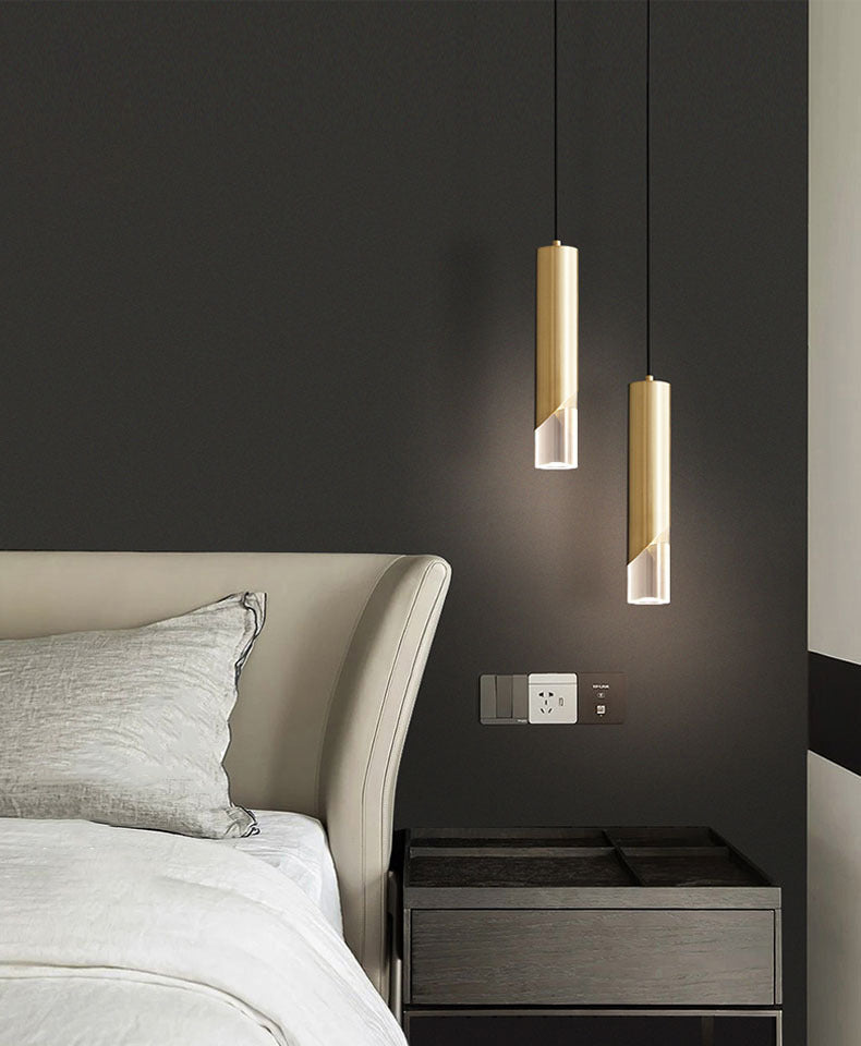 Moderne creatieve LED enkele hanglamp Koperen cilindrische hangende lamp met acrylschaduw