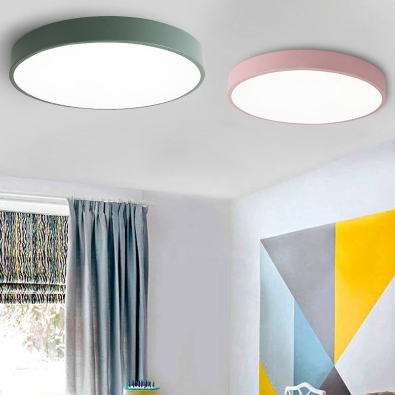 Sala de estar infantil color macarron ronda incrustada lámpara de techo LED de metal