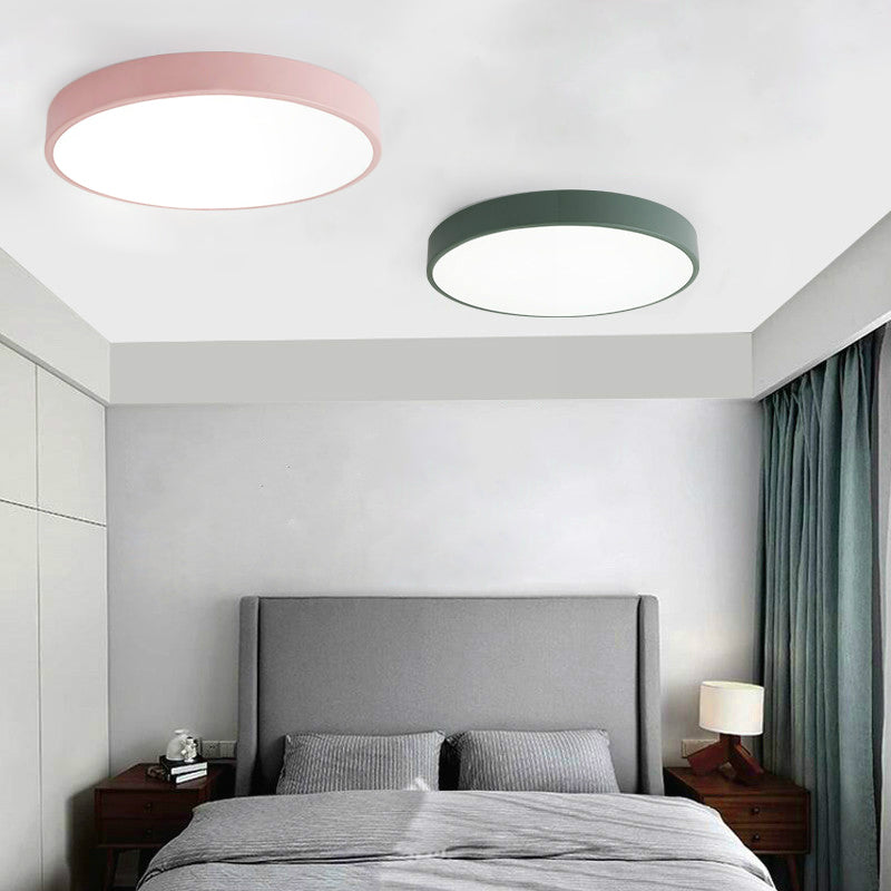 Sala de estar infantil color macarron ronda incrustada lámpara de techo LED de metal