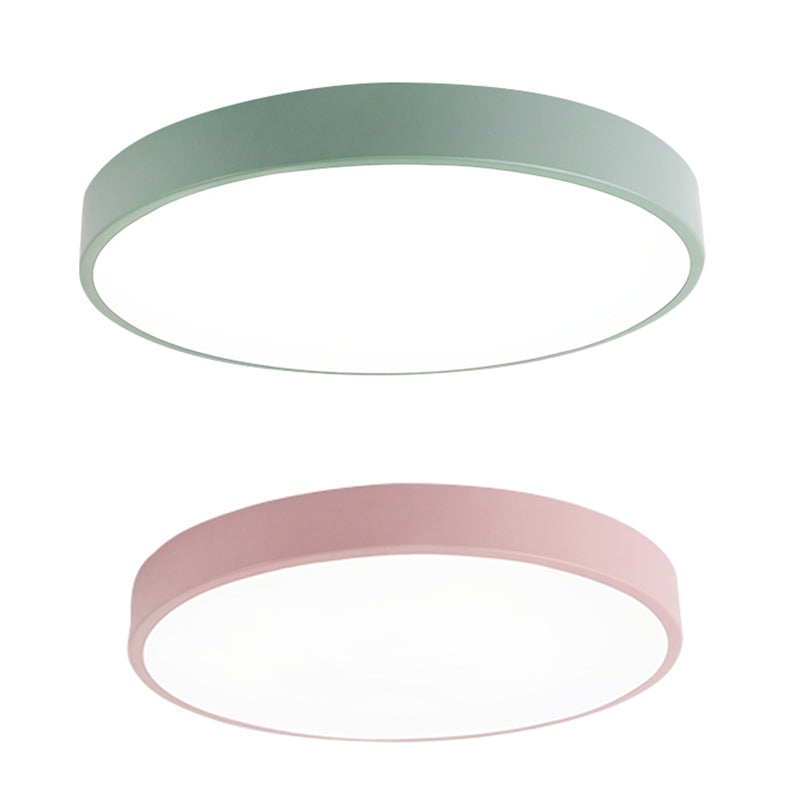 Sala de estar infantil color macarron ronda incrustada lámpara de techo LED de metal