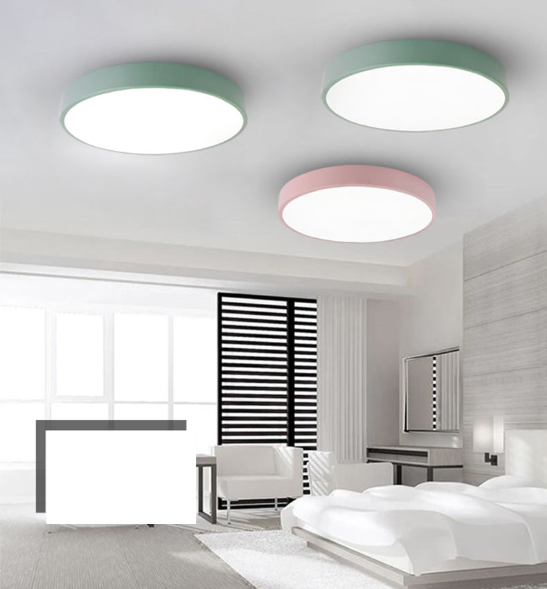 Sala de estar infantil color macarron ronda incrustada lámpara de techo LED de metal