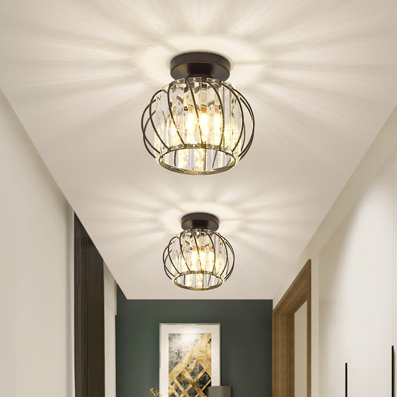 Lantern Hallway Flush Ceiling Light Fixture Crystal 1 Head Minimaliste Flush Light